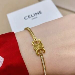 Celine Gold Triomphe Pavé Slim Bangle